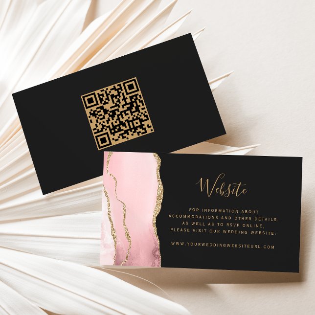 Budget Blush Pink Gold Agate Dark Wedding QR Code Enclosure Card (Creator Uploaded)