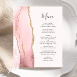 Budget Blush Pink Gold Agate Wedding Menu<br><div class="desc">The left-hand edge of this elegant modern wedding menu features a blush pink watercolor agate border trimmed with faux gold glitter. The customisable text combines charcoal grey handwriting script and copperplate fonts on a blush pink background. The reverse side features a matching blush and gold agate design.</div>