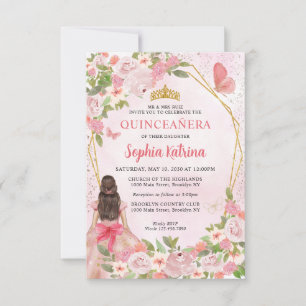 Budget Blush Pink Gold Floral Princess Quinceañera Card