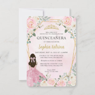 Budget Blush Pink Gold Floral Princess Quinceañera Card