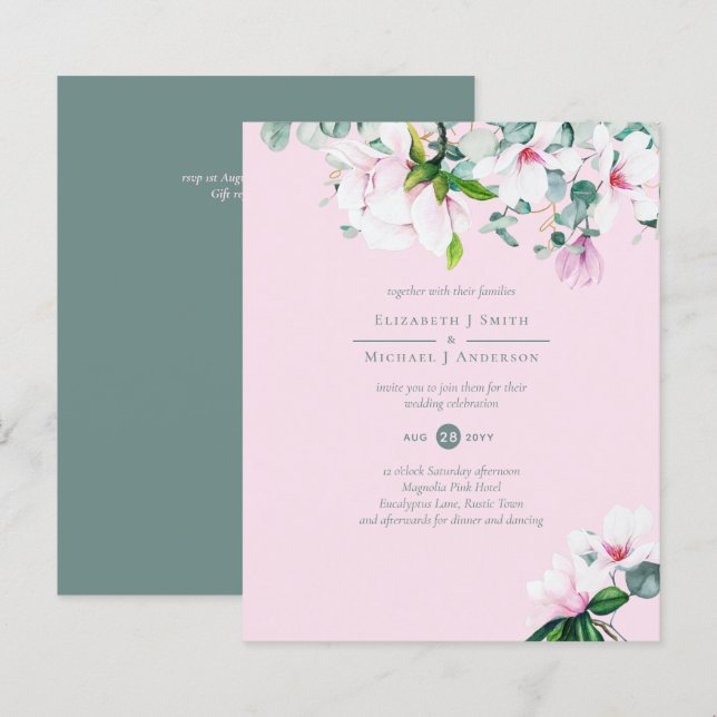BUDGET Blush Pink Magnolias Sage Eucalyptus Wed (Front/Back)