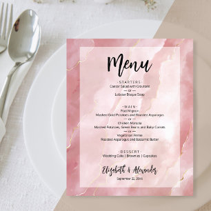 Budget Blush Pink Marble Wedding Menu