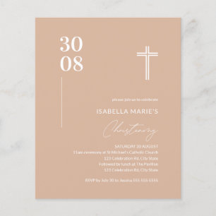 Budget Blush Pink Minimalist Christening Invite