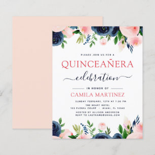 Budget Blush Pink Navy Blue Floral Quinceanera