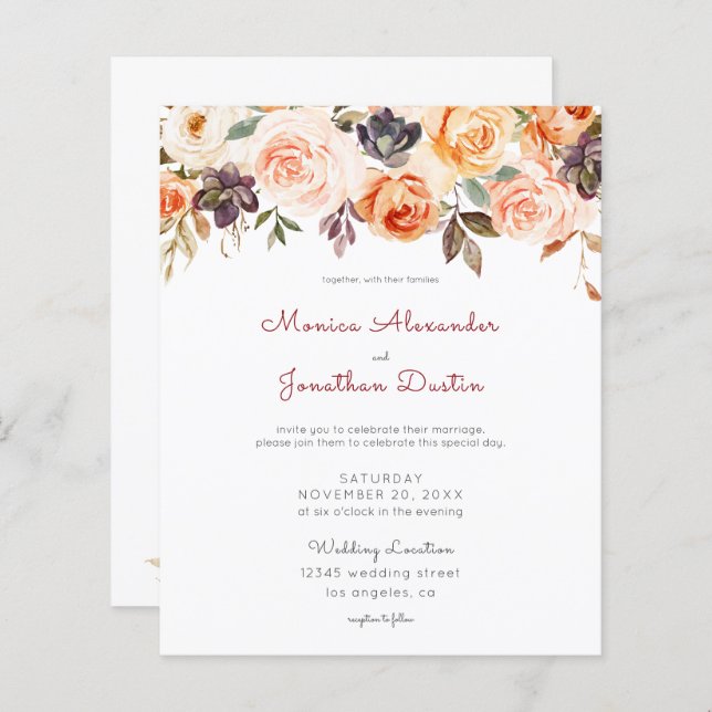 Budget Blush Pink & Peach Floral Wedding (Front/Back)