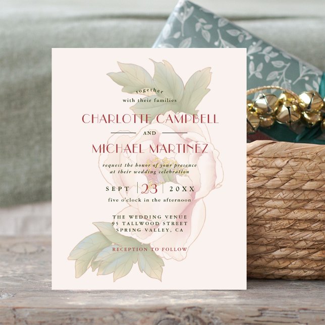 BUDGET Blush Pink Peony Floral Wedding Invitation (Creator Uploaded)