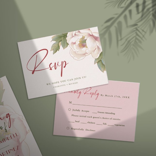 BUDGET Blush Pink Peony Floral Wedding RSVP Card (Creator Uploaded)