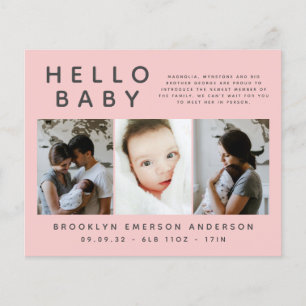 BUDGET Blush Pink Photo Birth Announcement