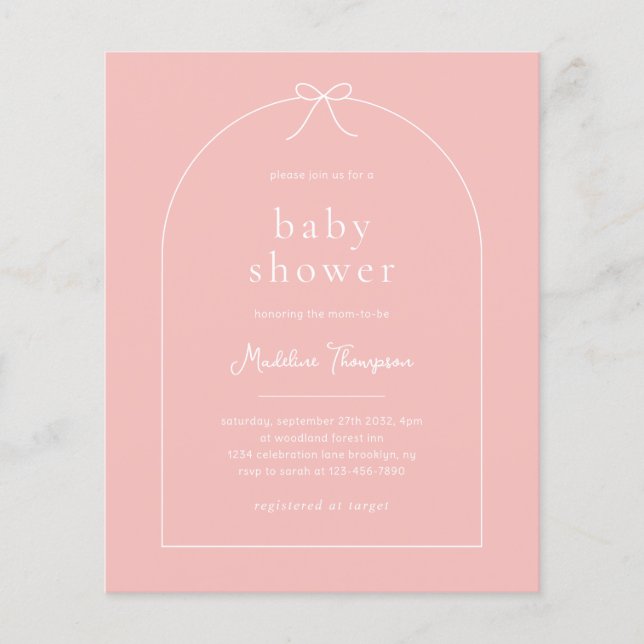BUDGET Blush Pink Ribbon Bow Arch Baby Shower  (Front)
