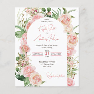 Budget blush pink rose arch floral wedding invite