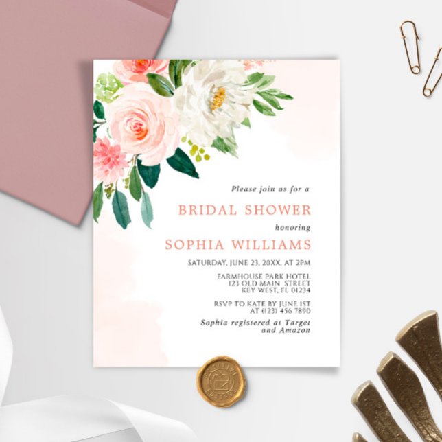 Budget Blush Pink Rose Bridal Shower Invitation (Creator Uploaded)