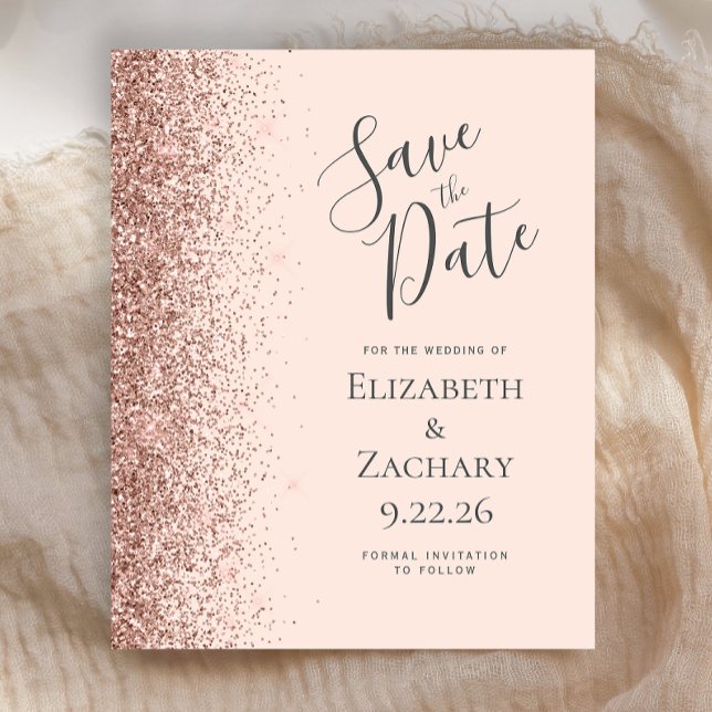 Budget Blush Pink Rose Gold Glitter Save the Date (Creator Uploaded)