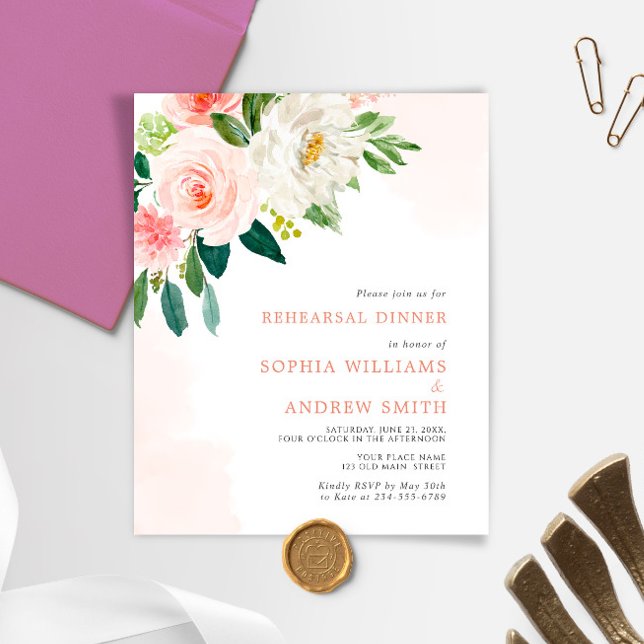 Budget Blush Pink Rose Rehearsal Dinner Invitation (Creator Uploaded)
