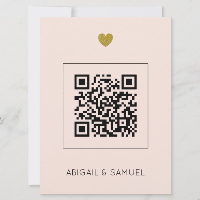 Budget Blush Pink Wedding Invitation with QR Code (Front)