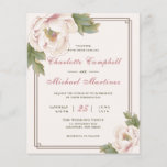 Budget Blush Pink Wedding Peony Floral Invites Flyer<br><div class="desc">Create your own beautiful wedding invitation with this modern retro design features blush pink peony flowers with traditional Chinese decorative frame and hand lettered script typography on gentle sage green background. The back side features your initials.♥ View the collection on this page to find matching products. ♥Customise it with your...</div>