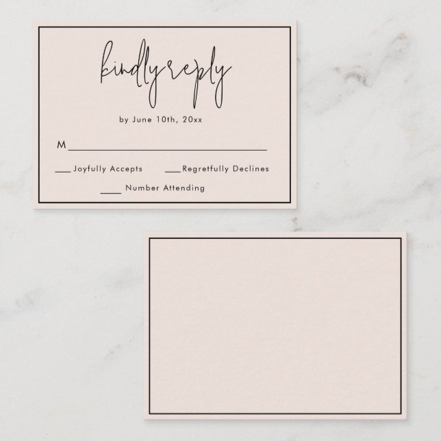 BUDGET Blush Pink Wedding RSVP Response Card (Front/Back)