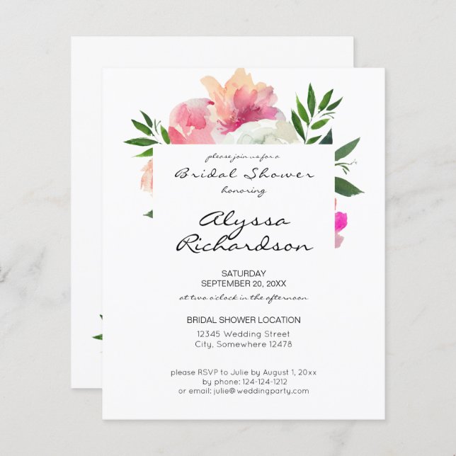 Budget Blush Pink & White Floral Bridal Shower (Front/Back)