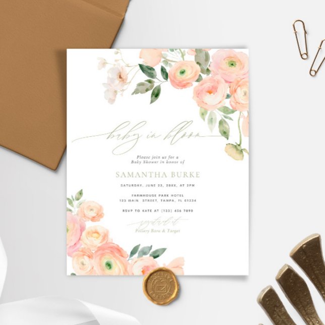 Budget Blush & Sage Baby in Bloom Shower Invite (Creator Uploaded)