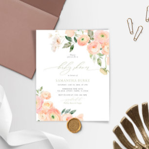 Budget Blush & Sage Green Baby Shower invitation