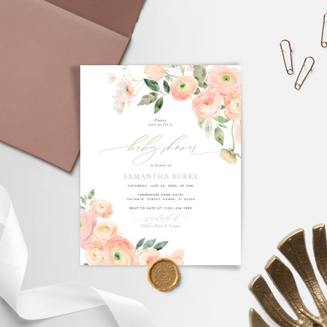 Budget Blush & Sage Green Baby Shower invitation (Creator Uploaded)