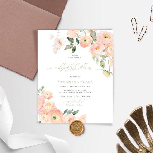 Budget Blush & Sage Green Bridal Shower Invitation (Creator Uploaded)