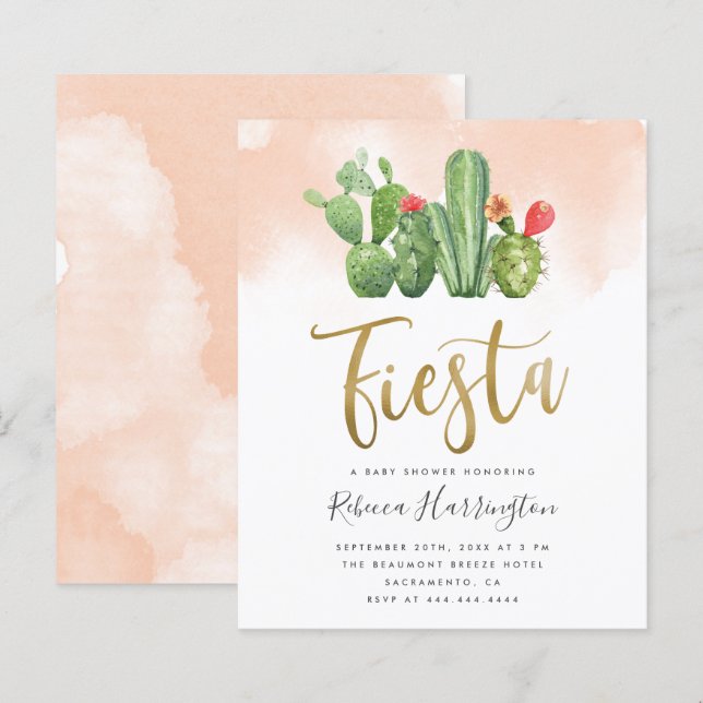 Budget Blush Watercolor Cactus Fiesta Baby Shower (Front/Back)