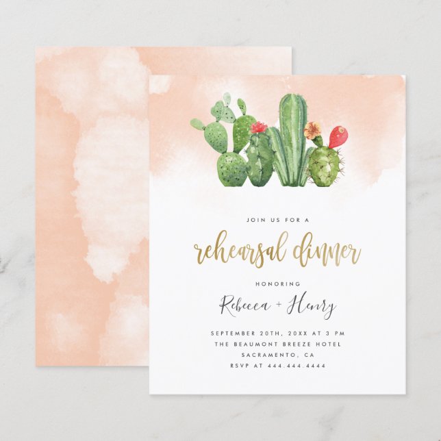 Budget Blush Watercolor & Cactus Rehearsal Dinner (Front/Back)