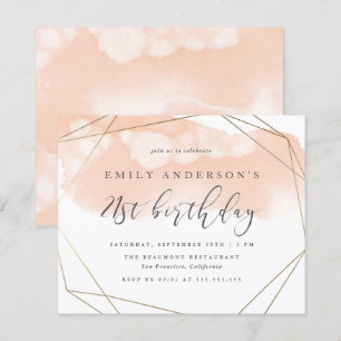 Budget Blush Watercolor Geometric 21st Birthday