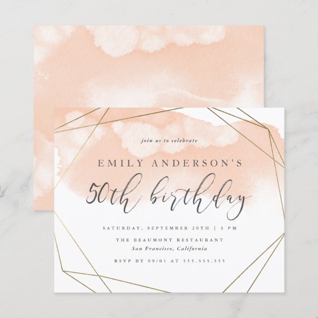 Budget Blush Watercolor Geometric 50th Birthday (Front/Back)