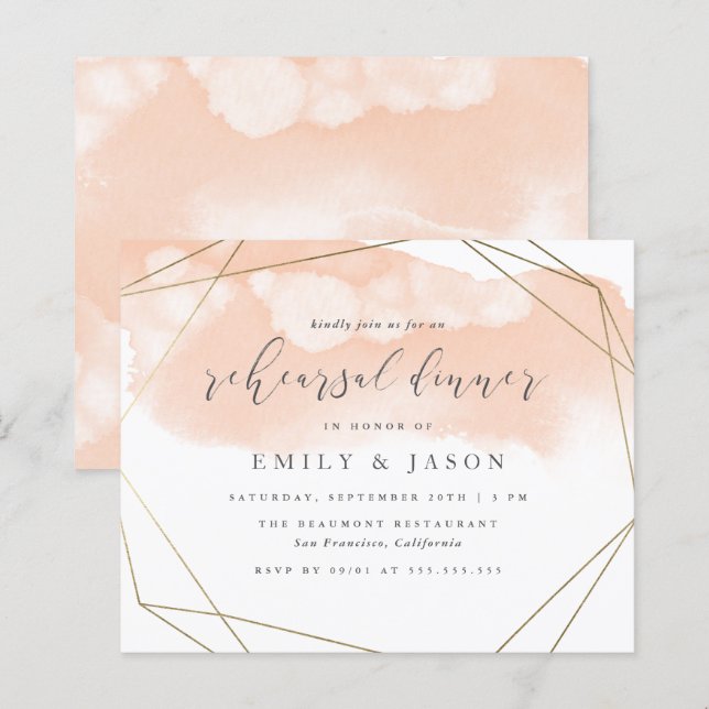 Budget Blush Watercolor Geometric Rehearsal Dinner (Front/Back)