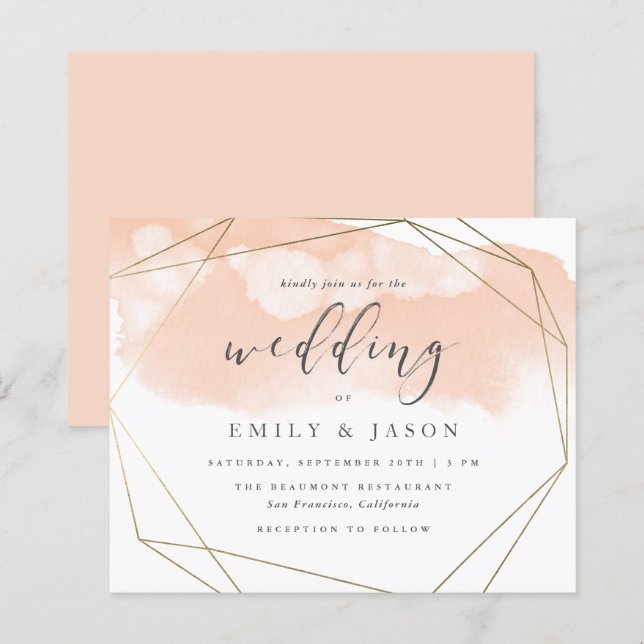 Budget Blush Watercolor Gold Geometric Wedding (Front/Back)