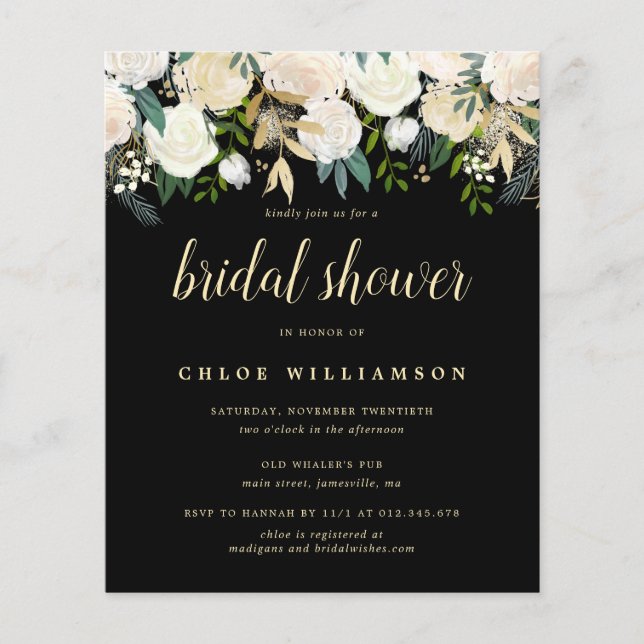 Budget Blush White Floral Bridal Shower Invitation (Front)