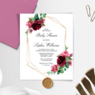Budget Bohemian Burgundy Baby Shower Invitation