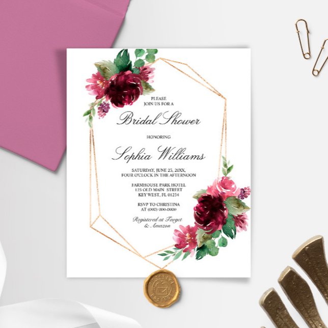 Budget Bohemian Burgundy Bridal Shower Invitation (Creator Uploaded)