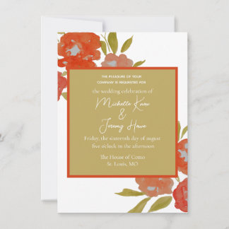 Budget Bohemian Red Orange Gold Floral  Invitation
