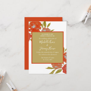 Budget Bohemian Red Orange Gold Floral Wedding Invitation