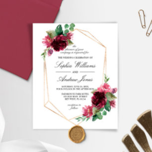 Budget Bohemian Rose Floral Wedding Invitation
