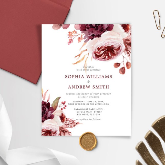 Budget Bohemian Rose Floral Wedding Invitation (Creator Uploaded)