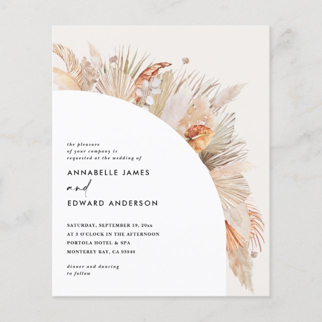 budget bohemian terracotta pampas grass wedding flyer (Front)