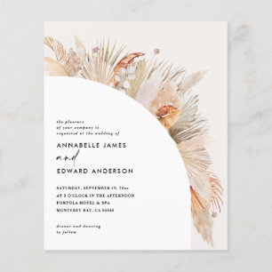 budget bohemian terracotta pampas grass wedding flyer