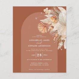 budget bohemian terracotta pampas wedding invite flyer