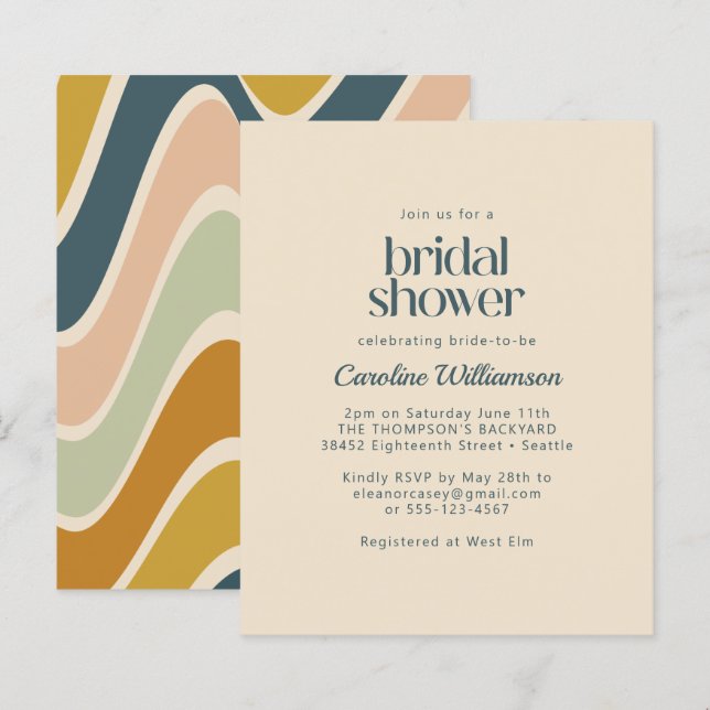 Budget Boho Abstract Wavy Teal Blush Bridal Shower (Front/Back)