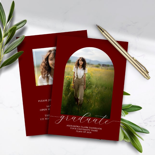 Budget Boho Arch Graduation Invitation Red (Creator Uploaded)