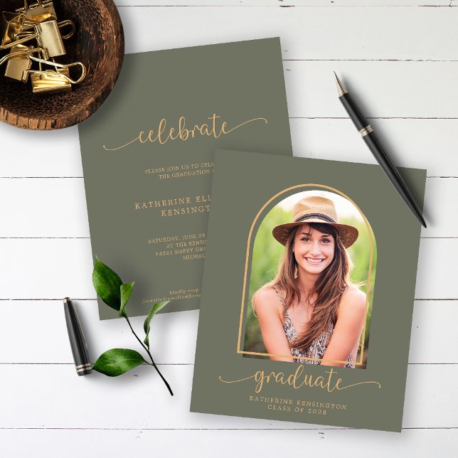 Budget Boho Arch Green Gold Photo Graduation (Creator Uploaded)