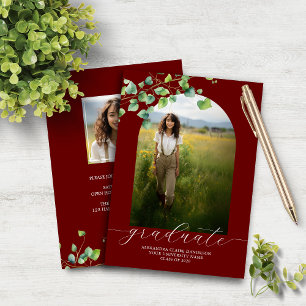 Budget Boho Arch Ivy, Red Graduation Invitation