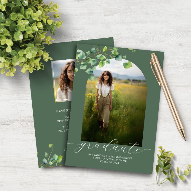 Budget Boho Arch Ivy Sage Green Graduation Invite (Creator Uploaded)