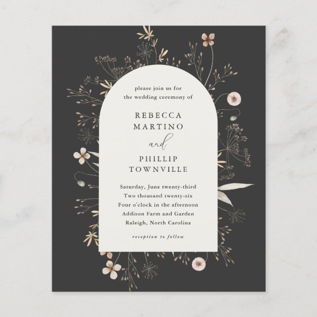 Budget Boho Arch Wildflower Wedding Invitation (Front)