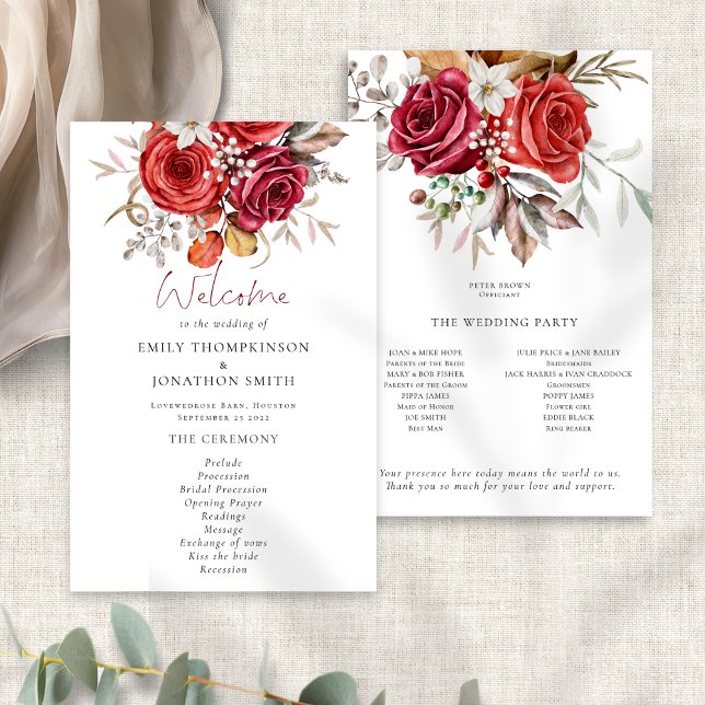 Budget Boho Autumn Florals Wedding Program (Front and back view)
