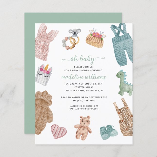 BUDGET BOHO Baby Clothes Neutral Oh Baby Shower (Front/Back)