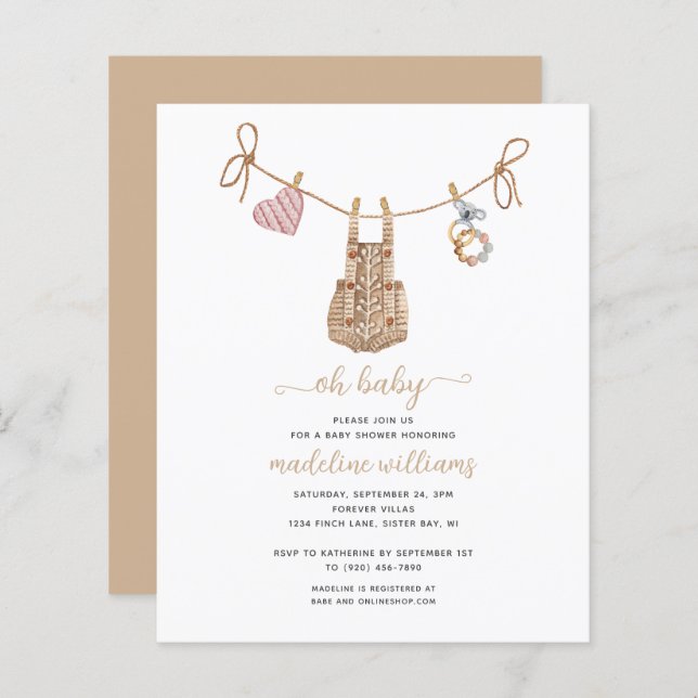 BUDGET BOHO Baby Clothes Neutral Oh Baby Shower (Front/Back)